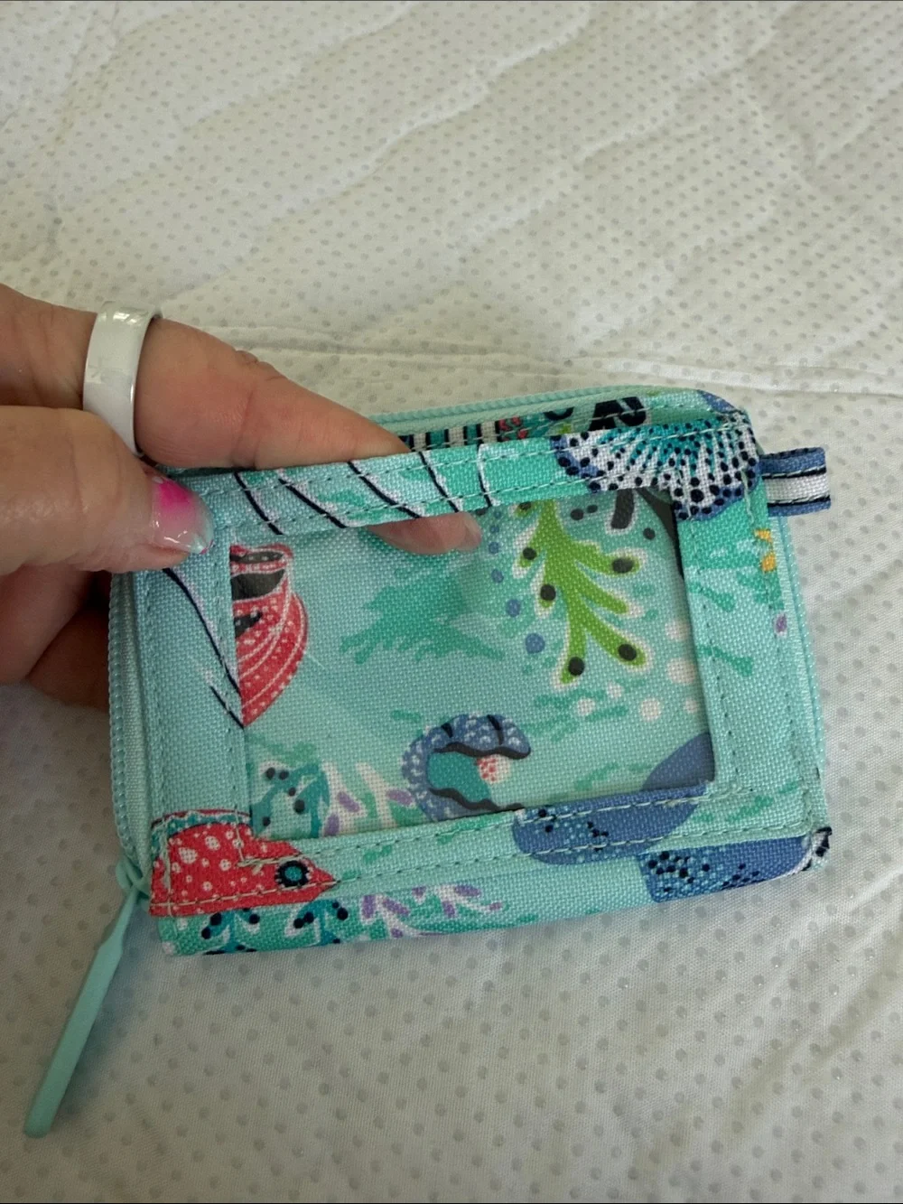 Vera Bradley Aqua Sea Life Zip Coin Wallet with Puffer Fish Print
